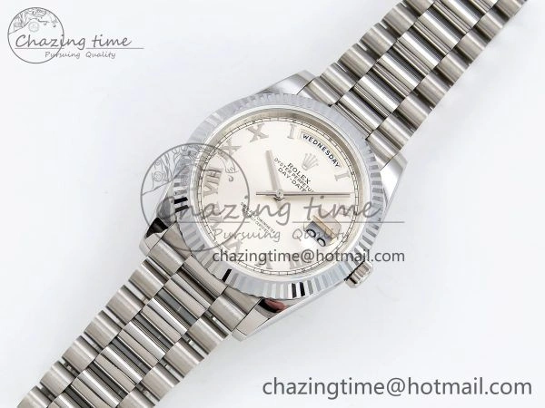 DayDate 40 SS JDF 904L Steel Silver Roman Dial on President Bracelet VR3255 V3 (Gain Weight) Affordable 1439