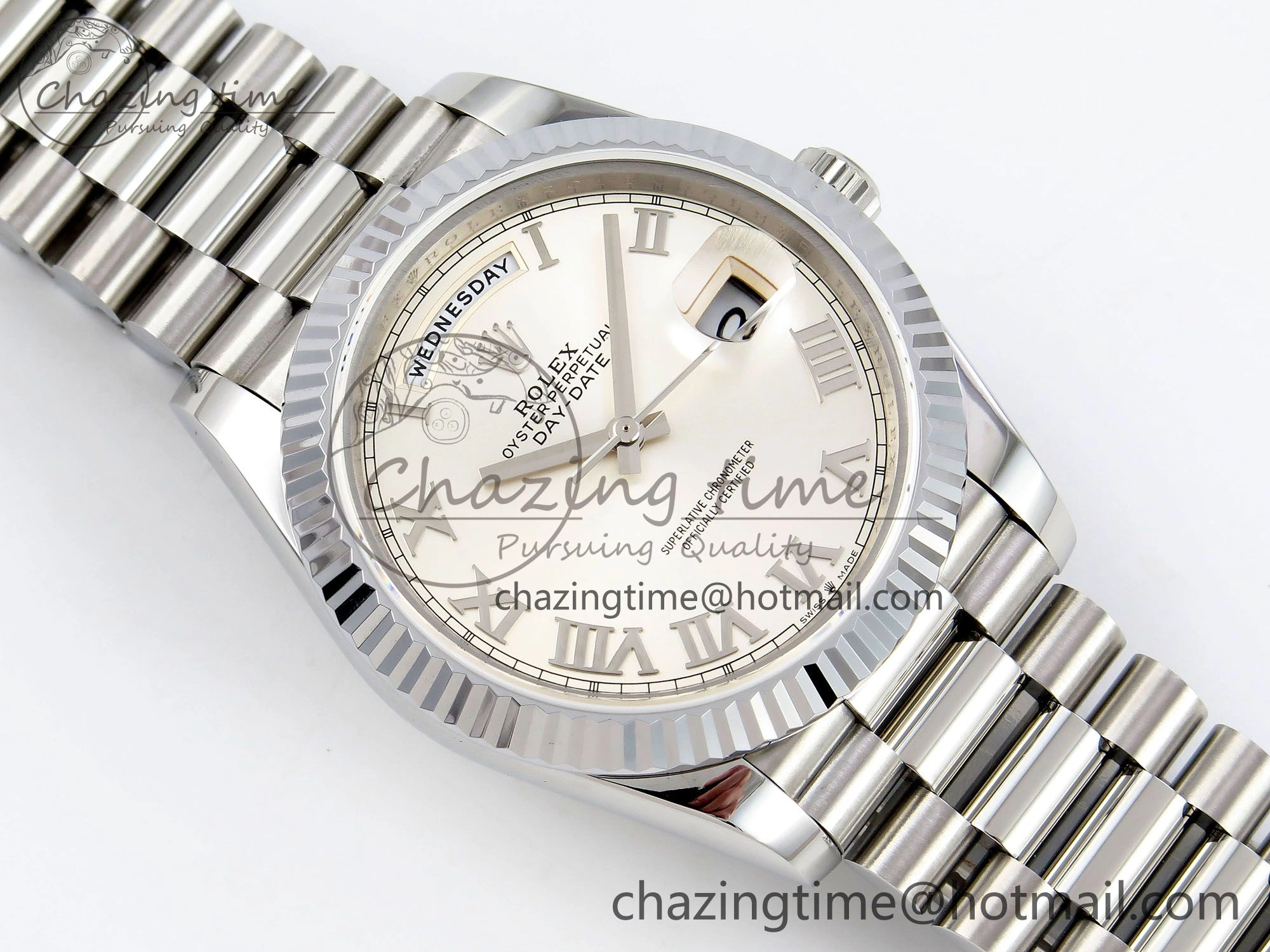 DayDate 40 SS JDF 904L Steel Silver Roman Dial on President Bracelet VR3255 V3 (Gain Weight) Affordable 1439
