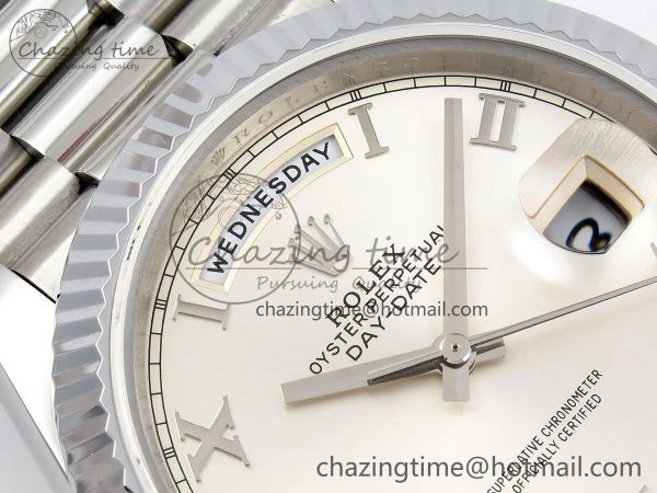 DayDate 40 SS JDF 904L Steel Silver Roman Dial on President Bracelet VR3255 V3 (Gain Weight) Affordable 1439