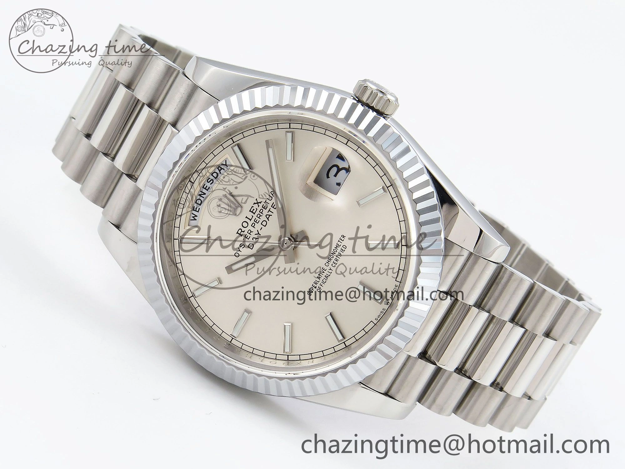 DayDate 40 SS JDF 904L Steel Silver Stick Dial on President Bracelet VR3255 V3 (Gain Weight) Functional 1432