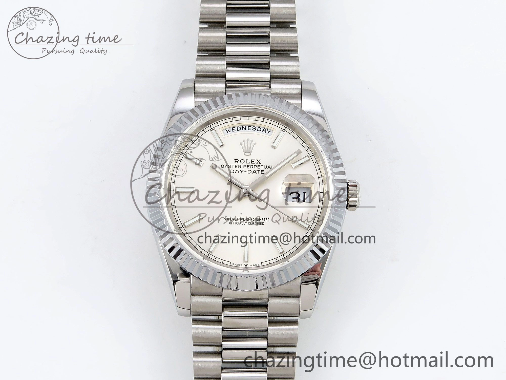 DayDate 40 SS JDF 904L Steel Silver Stick Dial on President Bracelet VR3255 V3 (Gain Weight) Functional 1432