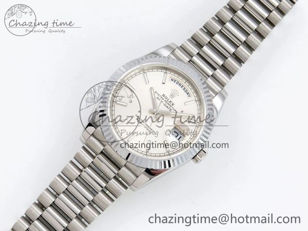 DayDate 40 SS JDF 904L Steel Silver Stick Dial on President Bracelet VR3255 V3 (Gain Weight) Functional 1432