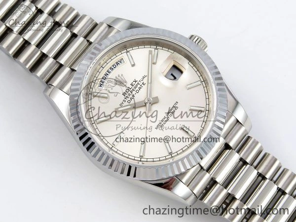 DayDate 40 SS JDF 904L Steel Silver Stick Dial on President Bracelet VR3255 V3 (Gain Weight) Functional 1432