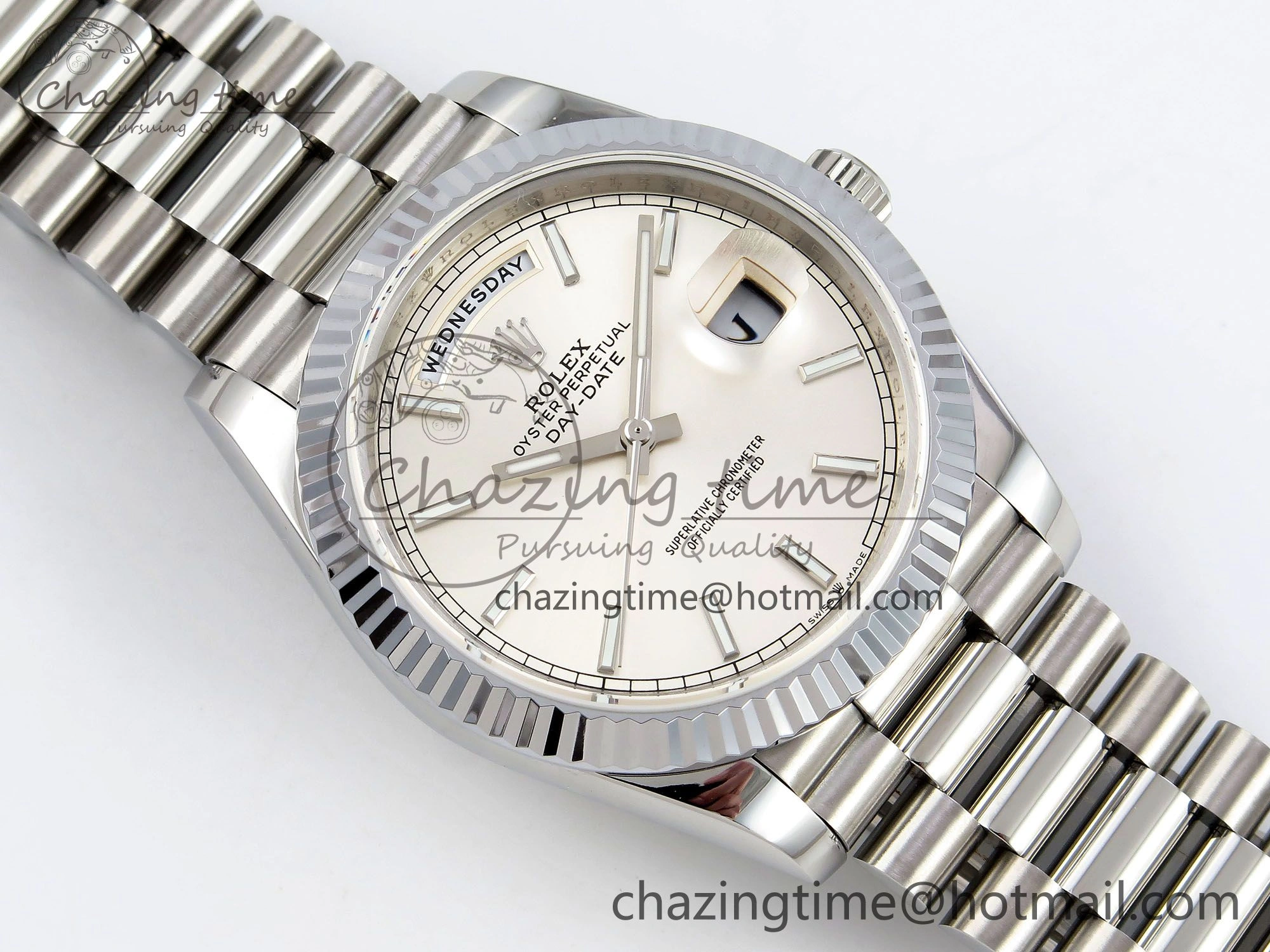 DayDate 40 SS JDF 904L Steel Silver Stick Dial on President Bracelet VR3255 V3 (Gain Weight) Functional 1432