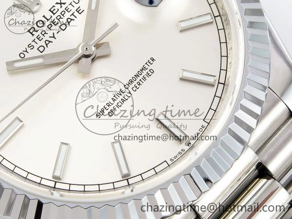 DayDate 40 SS JDF 904L Steel Silver Stick Dial on President Bracelet VR3255 V3 (Gain Weight) Functional 1432