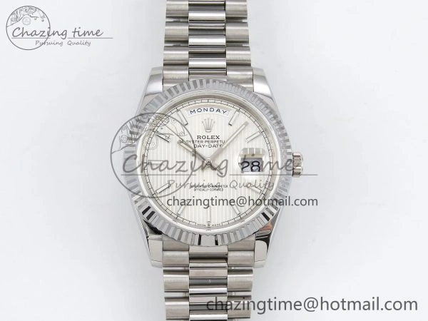Chic DayDate 40 SS JDF 904L Steel Silver Textured Stick Dial on President Bracelet VR3255 V3 (Gain Weight) 1430