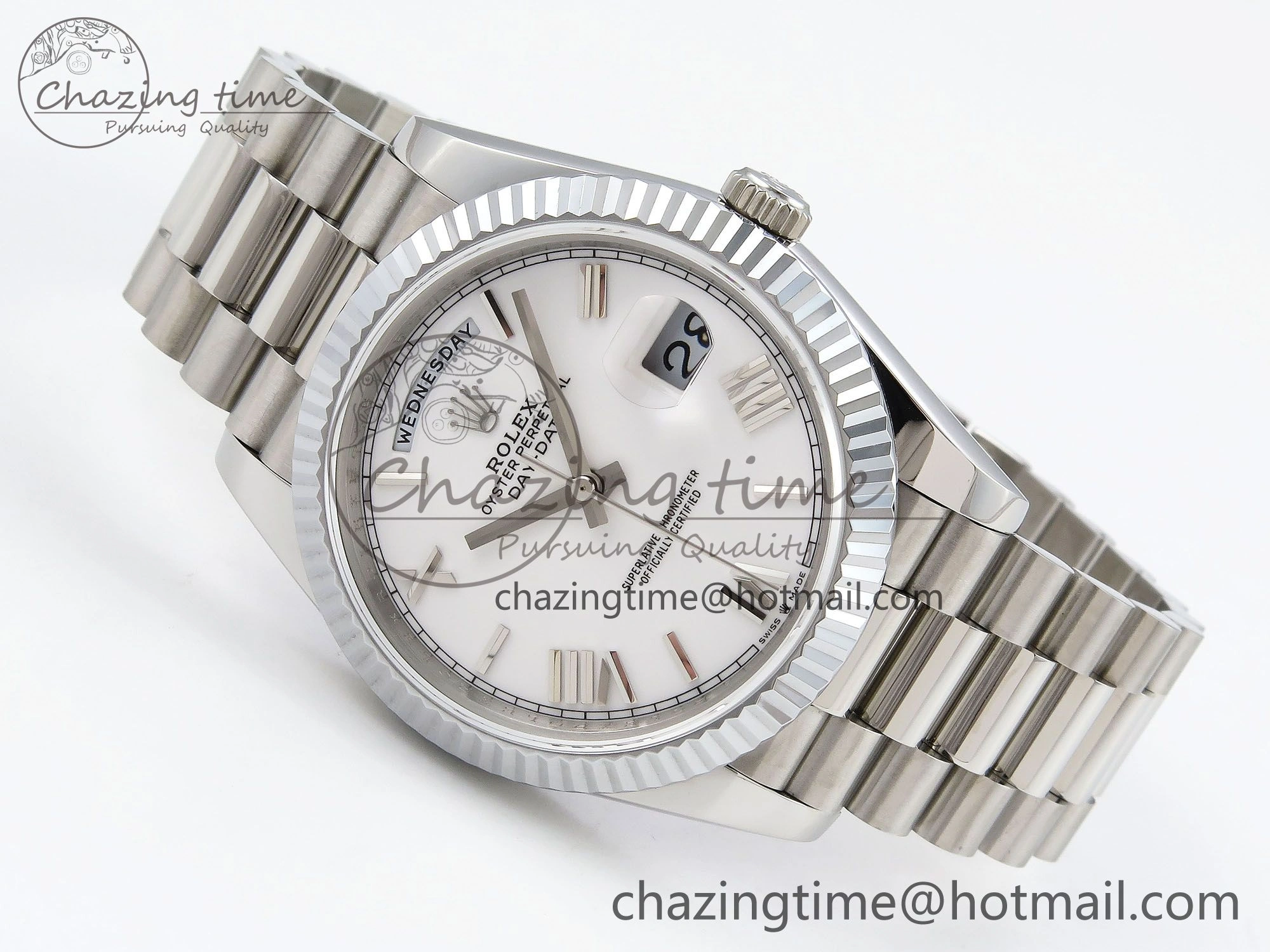 DayDate 40 SS JDF 904L Steel White Big Roman Dial on President Bracelet VR3255 V3 (Gain Weight) Effortless 1436