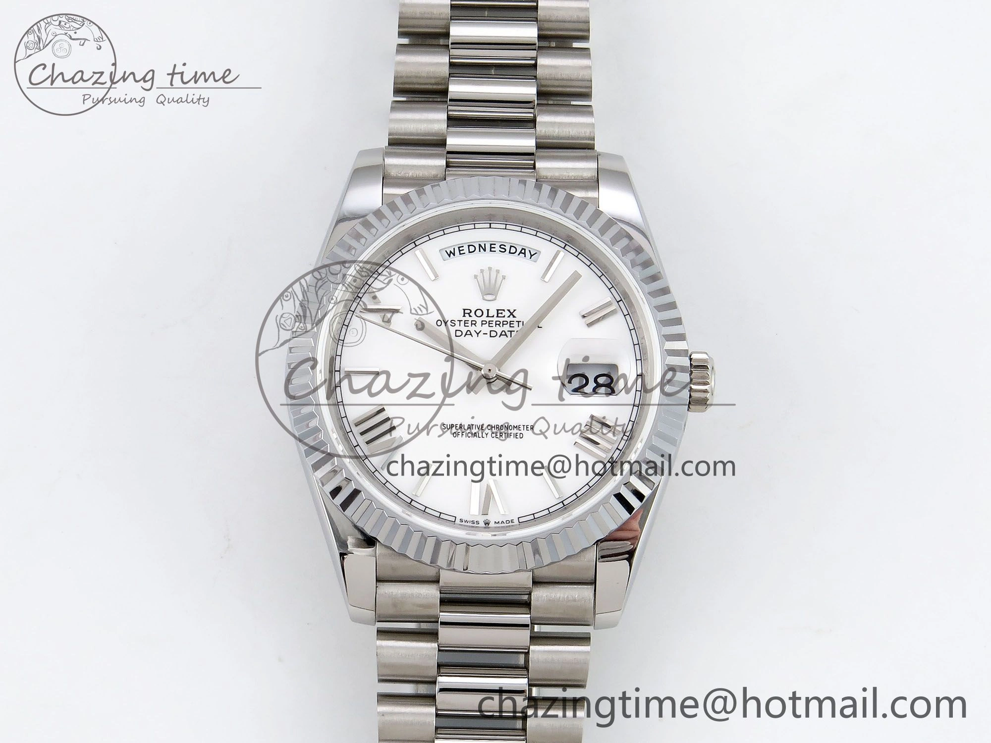 DayDate 40 SS JDF 904L Steel White Big Roman Dial on President Bracelet VR3255 V3 (Gain Weight) Effortless 1436