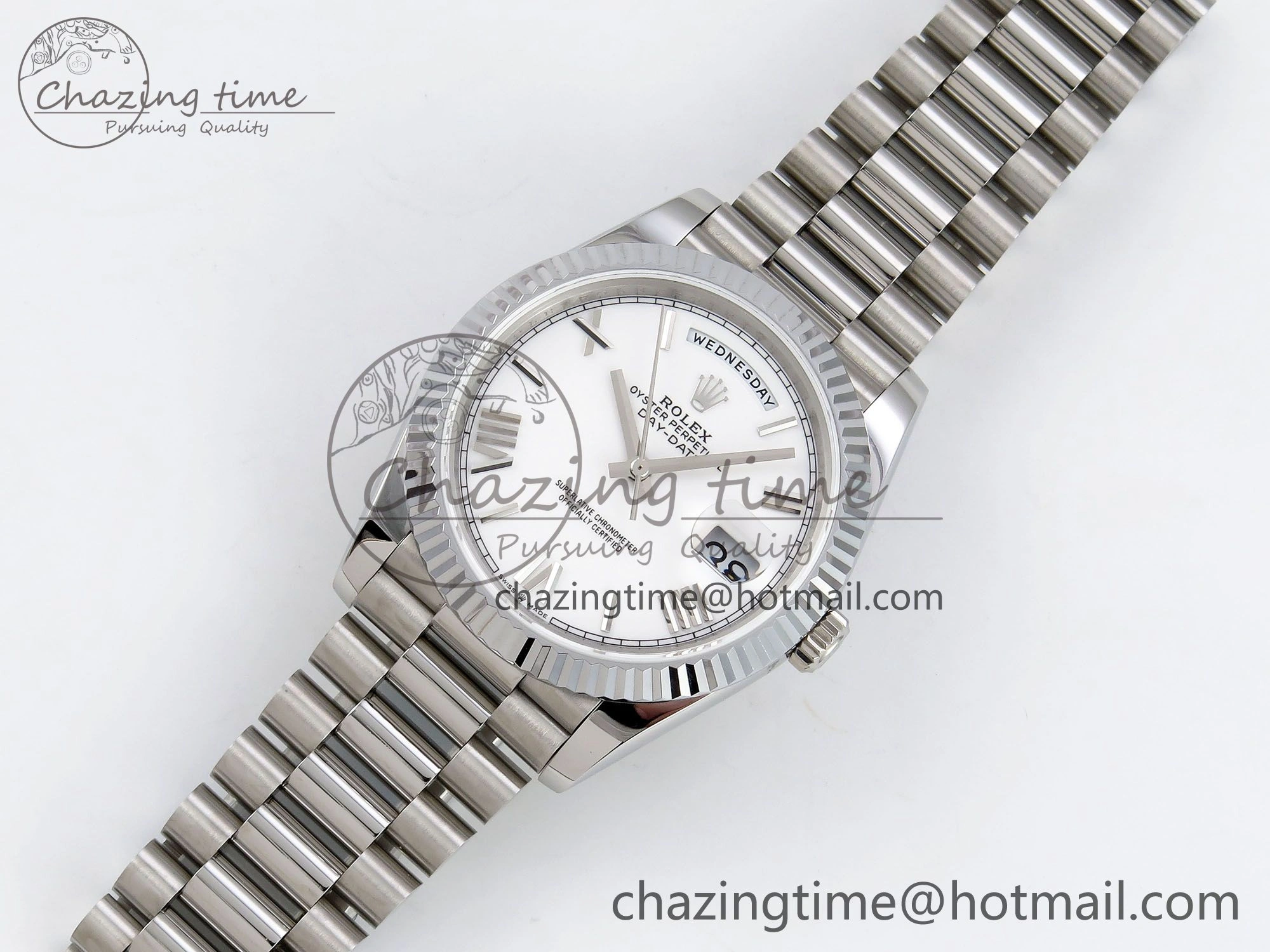 DayDate 40 SS JDF 904L Steel White Big Roman Dial on President Bracelet VR3255 V3 (Gain Weight) Effortless 1436