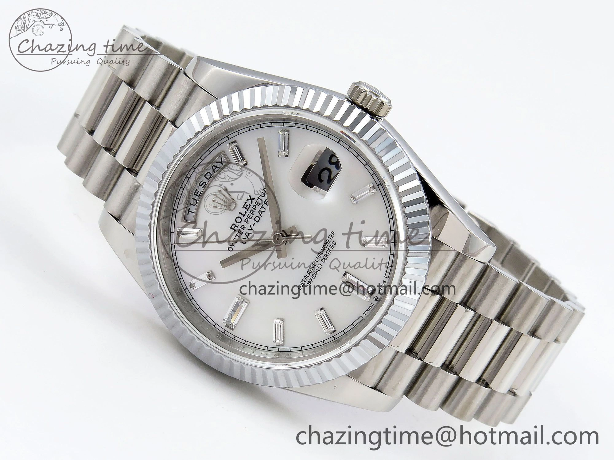 Lightweight DayDate 40 SS JDF 904L Steel White MOP Crystal Dial on President Bracelet VR3255 V3 (Gain Weight) 1426