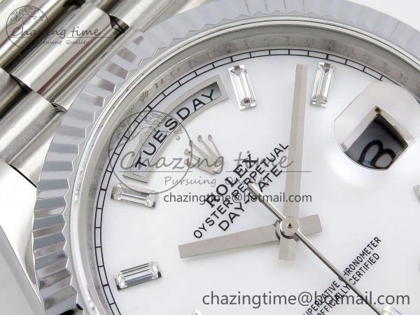 Lightweight DayDate 40 SS JDF 904L Steel White MOP Crystal Dial on President Bracelet VR3255 V3 (Gain Weight) 1426