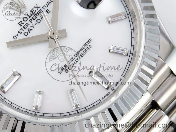 Lightweight DayDate 40 SS JDF 904L Steel White MOP Crystal Dial on President Bracelet VR3255 V3 (Gain Weight) 1426