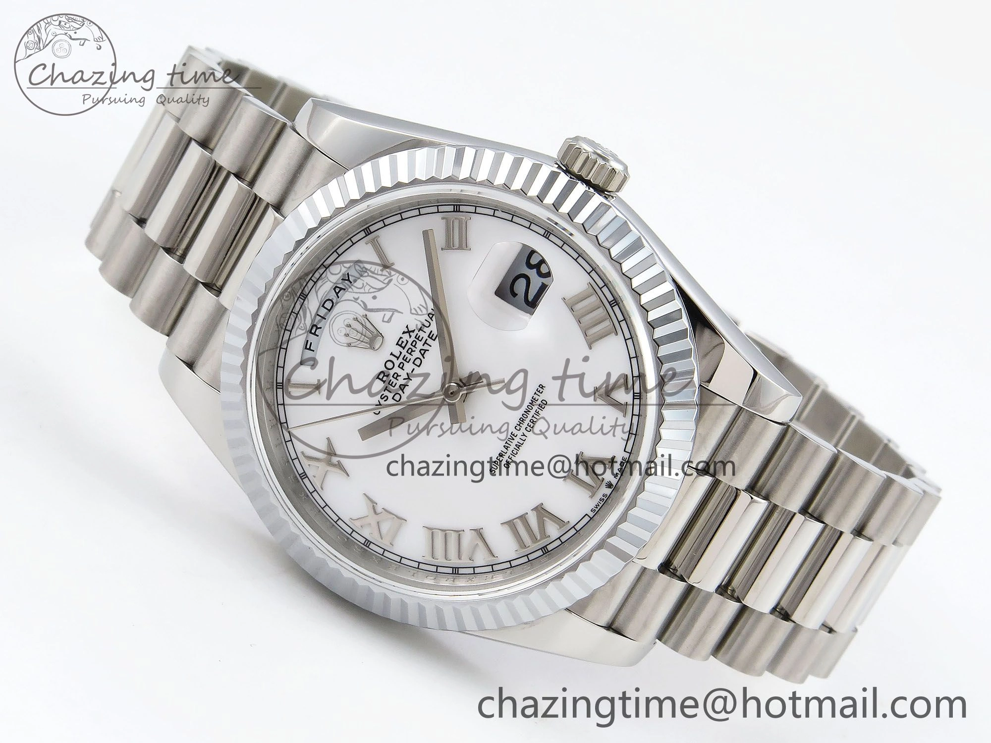 Comfortable DayDate 40 SS JDF 904L Steel White Roman Dial on President Bracelet VR3255 V3 (Gain Weight) 1424