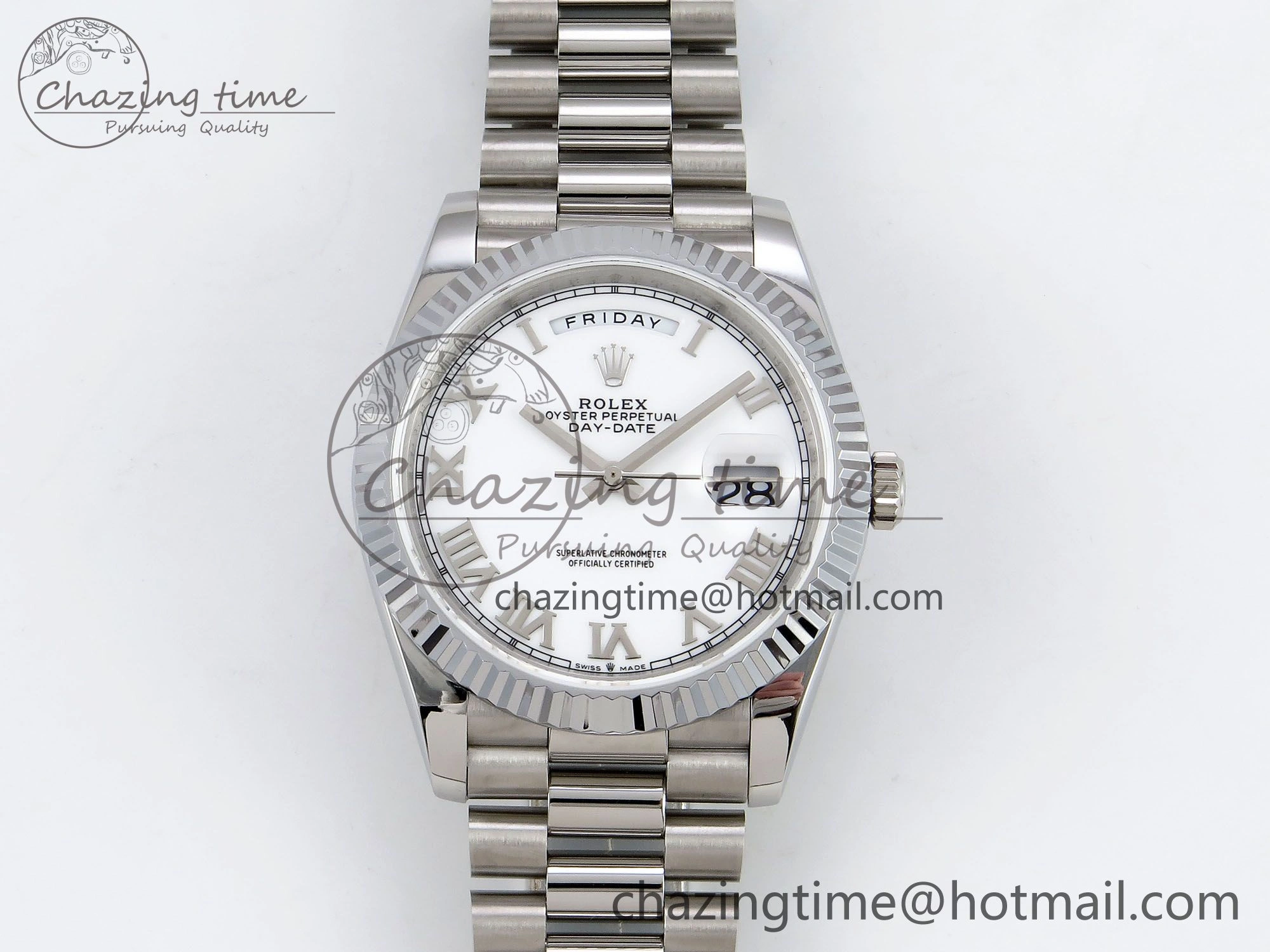 Comfortable DayDate 40 SS JDF 904L Steel White Roman Dial on President Bracelet VR3255 V3 (Gain Weight) 1424