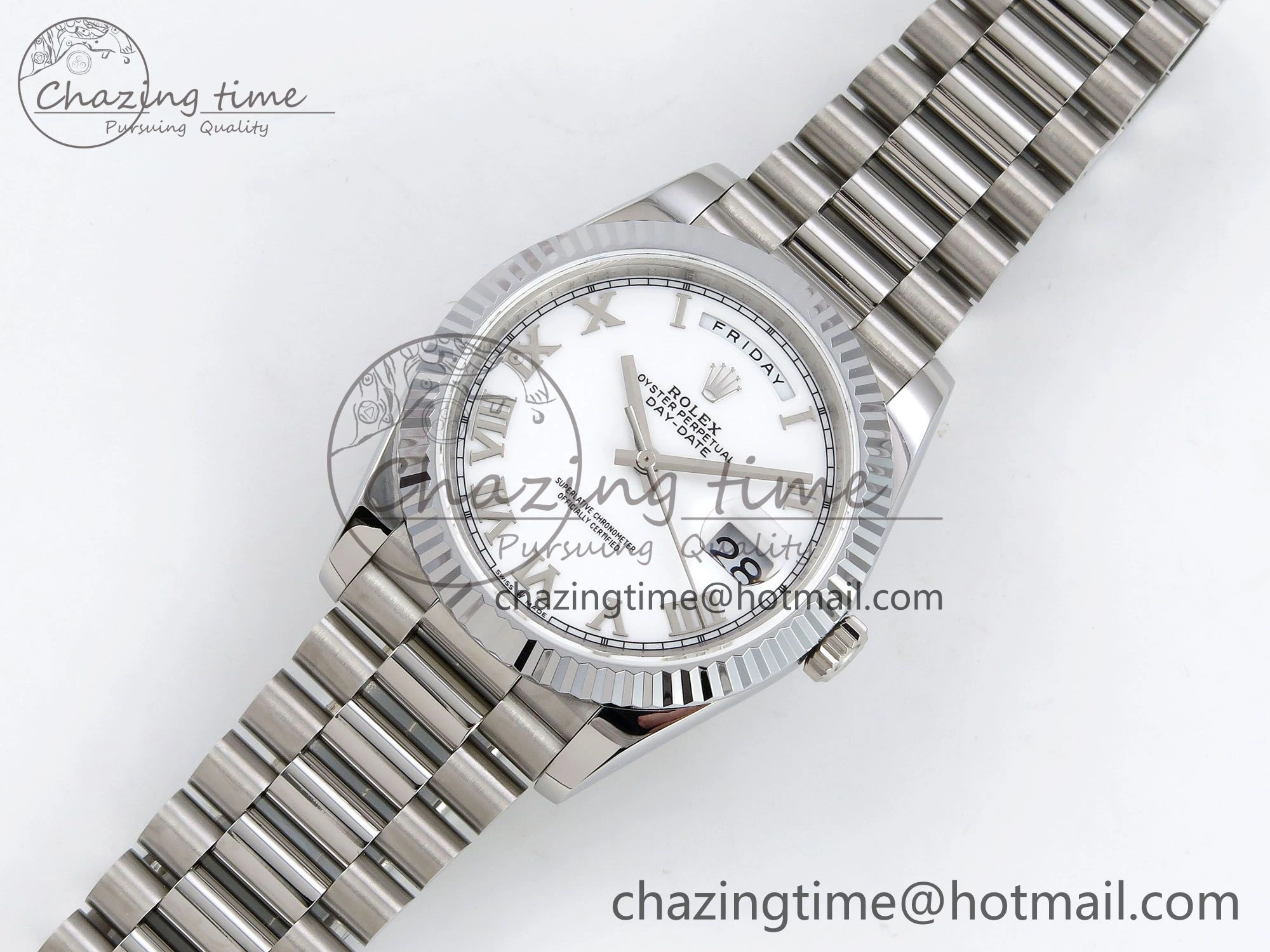 Comfortable DayDate 40 SS JDF 904L Steel White Roman Dial on President Bracelet VR3255 V3 (Gain Weight) 1424
