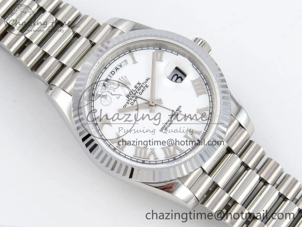 Comfortable DayDate 40 SS JDF 904L Steel White Roman Dial on President Bracelet VR3255 V3 (Gain Weight) 1424