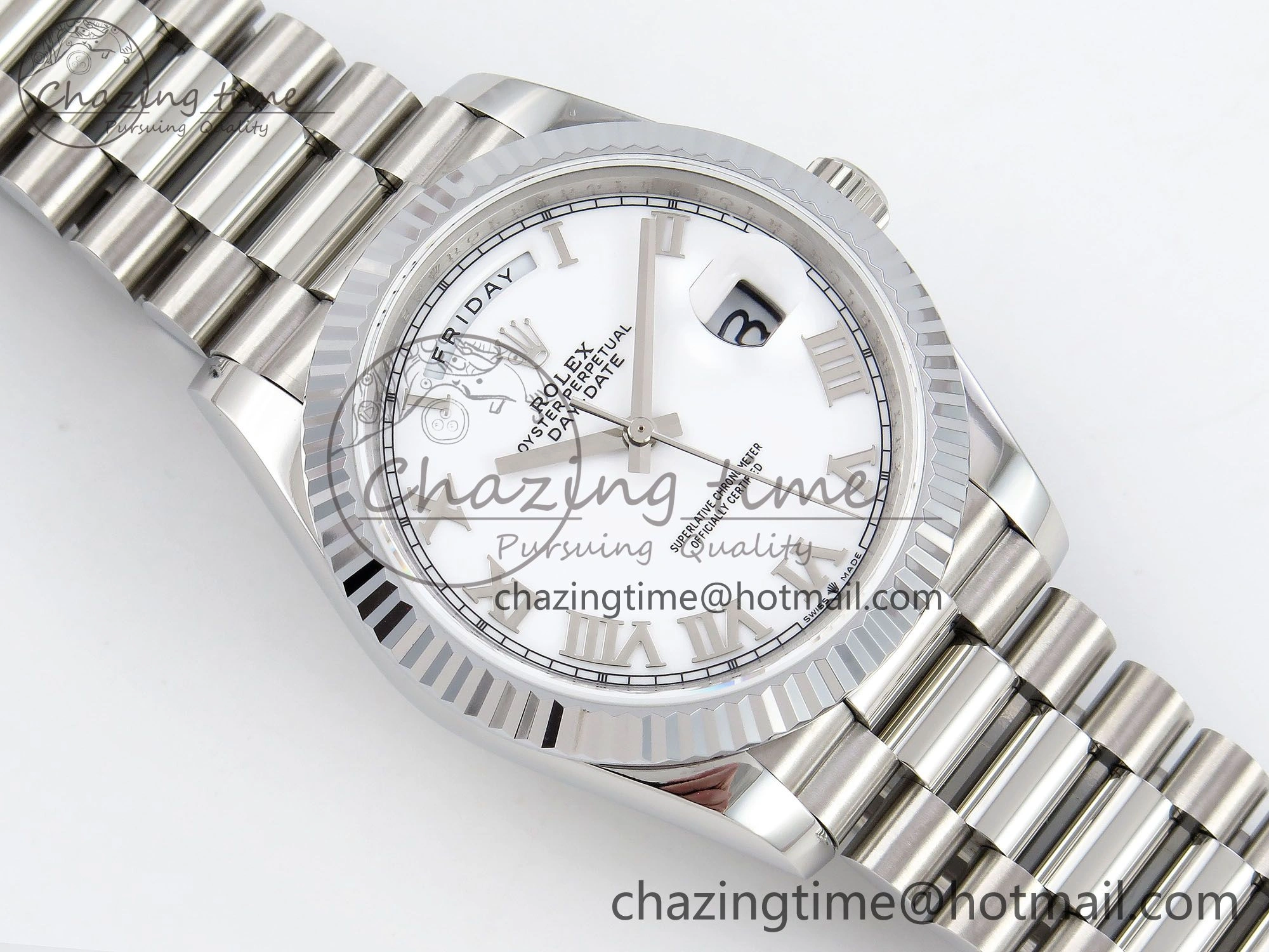 Comfortable DayDate 40 SS JDF 904L Steel White Roman Dial on President Bracelet VR3255 V3 (Gain Weight) 1424