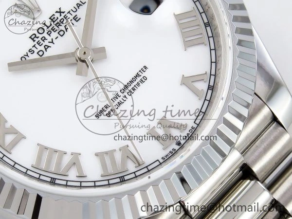 Comfortable DayDate 40 SS JDF 904L Steel White Roman Dial on President Bracelet VR3255 V3 (Gain Weight) 1424