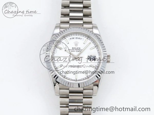 EasyCare DayDate 40 SS JDF 904L Steel White Stick Dial on President Bracelet VR3255 V3 (Gain Weight) 1429
