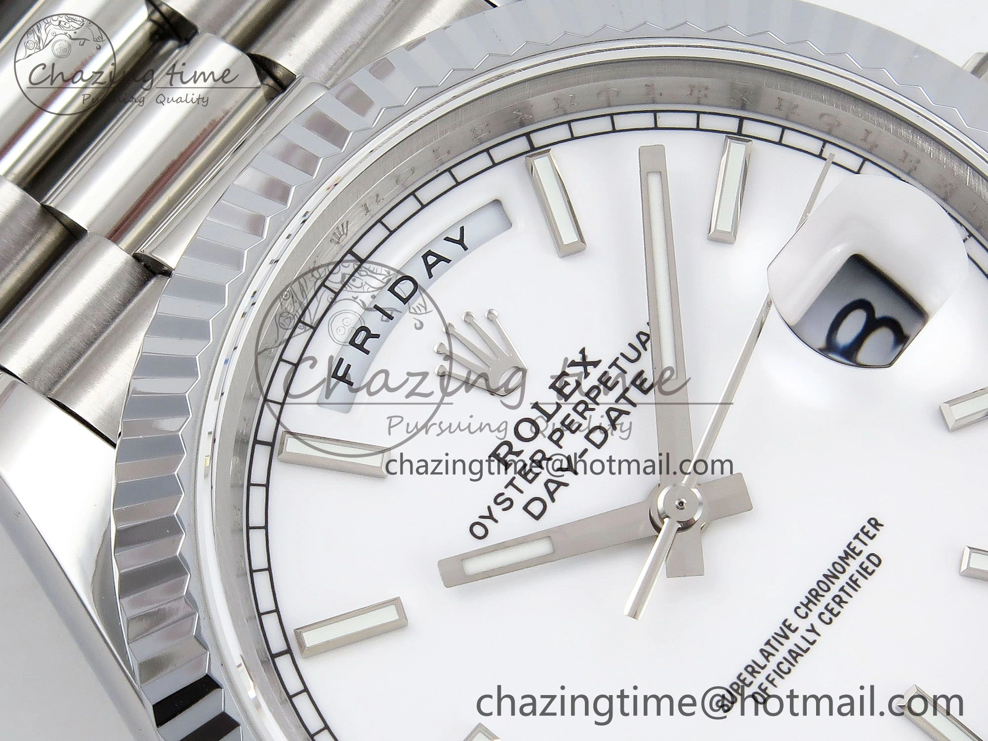EasyCare DayDate 40 SS JDF 904L Steel White Stick Dial on President Bracelet VR3255 V3 (Gain Weight) 1429