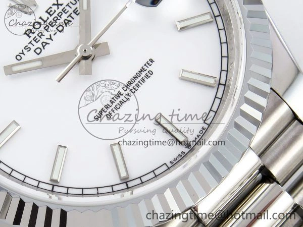 EasyCare DayDate 40 SS JDF 904L Steel White Stick Dial on President Bracelet VR3255 V3 (Gain Weight) 1429