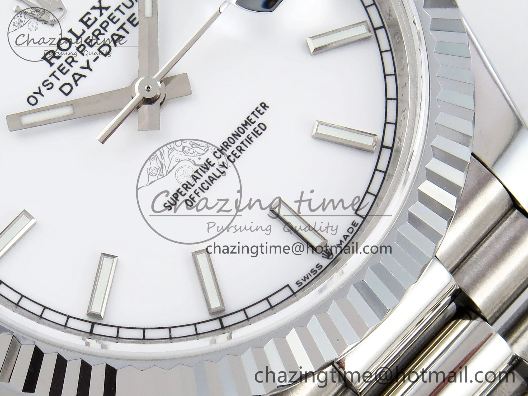 EasyCare DayDate 40 SS JDF 904L Steel White Stick Dial on President Bracelet VR3255 V3 (Gain Weight) 1429