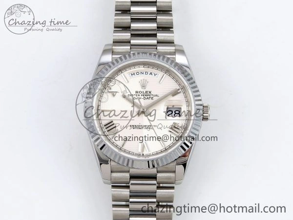 DayDate 40 SS JDF 904L Steel White Textured Roman Dial on President Bracelet VR3255 V3 (Gain Weight) MoistureWicking 1438