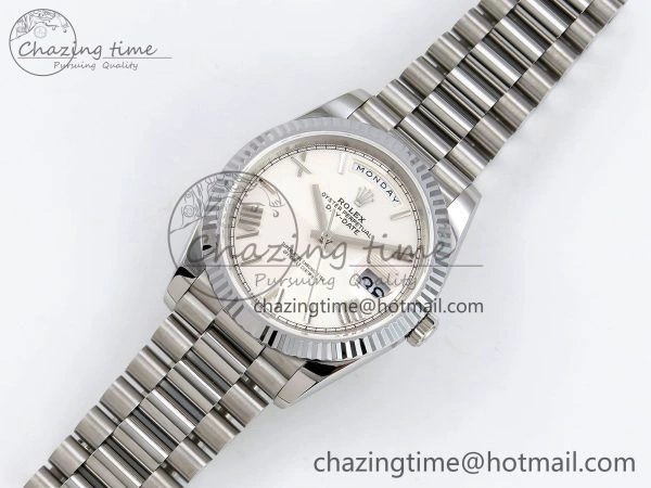 DayDate 40 SS JDF 904L Steel White Textured Roman Dial on President Bracelet VR3255 V3 (Gain Weight) MoistureWicking 1438