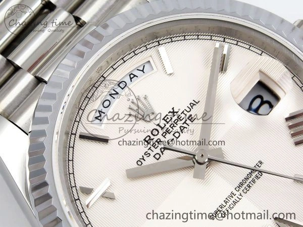 DayDate 40 SS JDF 904L Steel White Textured Roman Dial on President Bracelet VR3255 V3 (Gain Weight) MoistureWicking 1438