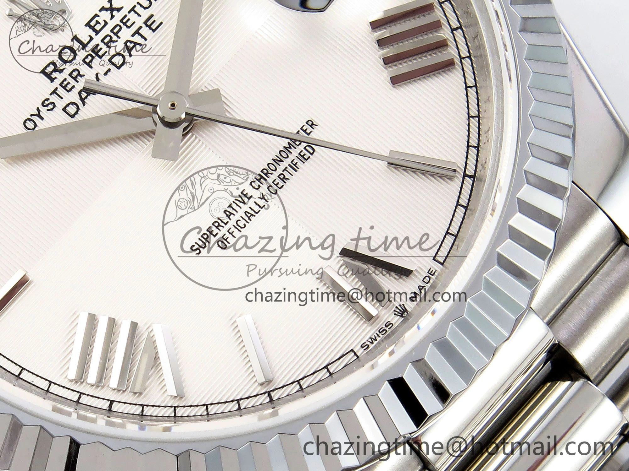 DayDate 40 SS JDF 904L Steel White Textured Roman Dial on President Bracelet VR3255 V3 (Gain Weight) MoistureWicking 1438
