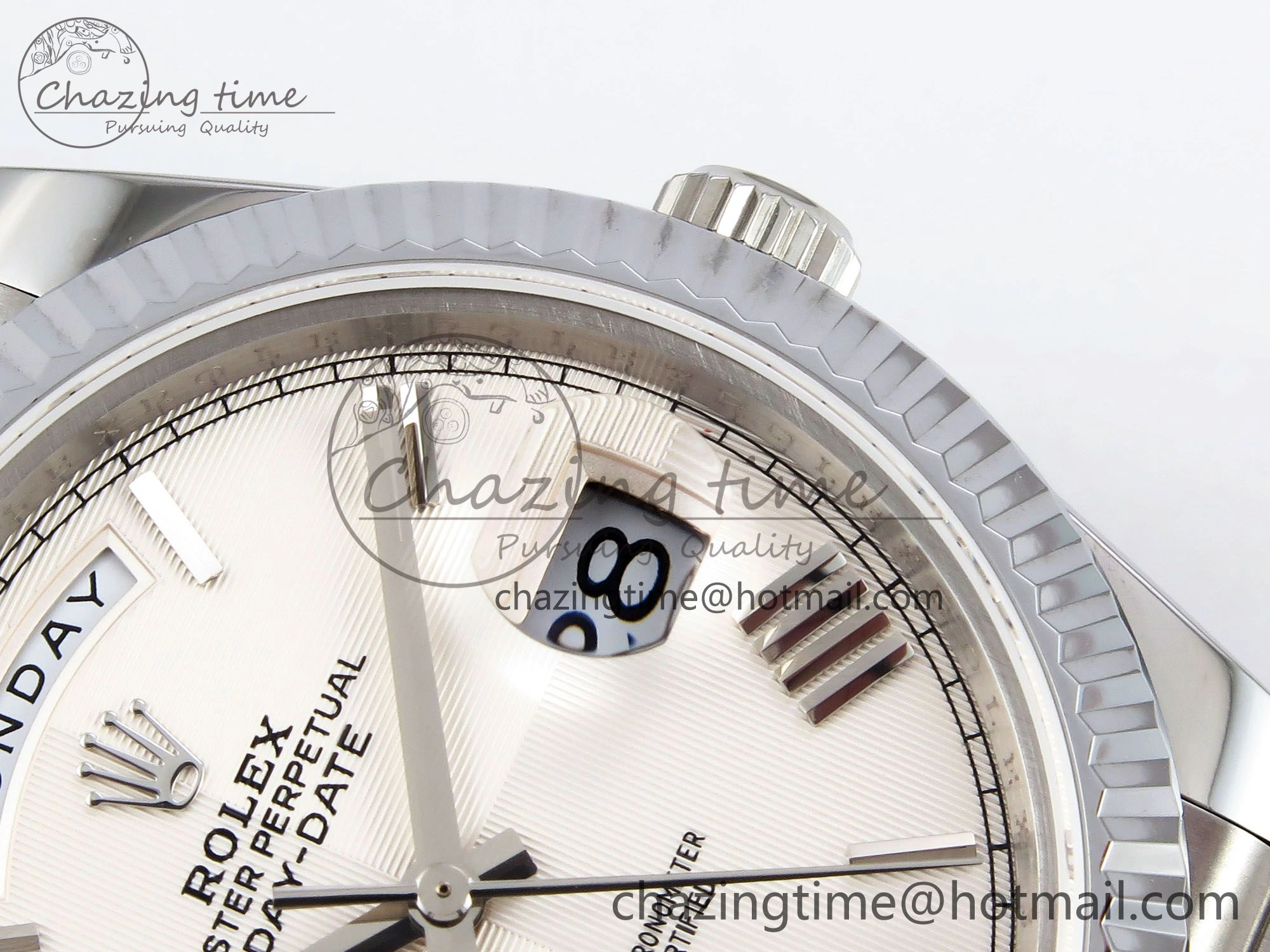 DayDate 40 SS JDF 904L Steel White Textured Roman Dial on President Bracelet VR3255 V3 (Gain Weight) MoistureWicking 1438
