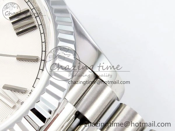 DayDate 40 SS JDF 904L Steel White Textured Roman Dial on President Bracelet VR3255 V3 (Gain Weight) MoistureWicking 1438