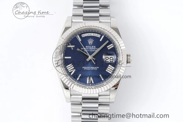 DayDate 40 SS JDF Gain Weight 904L Steel Blue Dial Roman Markers on President Bracelet A2836 V TopPick 1815