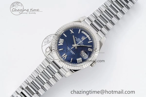 DayDate 40 SS JDF Gain Weight 904L Steel Blue Dial Roman Markers on President Bracelet A2836 V TopPick 1815