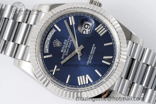 DayDate 40 SS JDF Gain Weight 904L Steel Blue Dial Roman Markers on President Bracelet A2836 V TopPick 1815