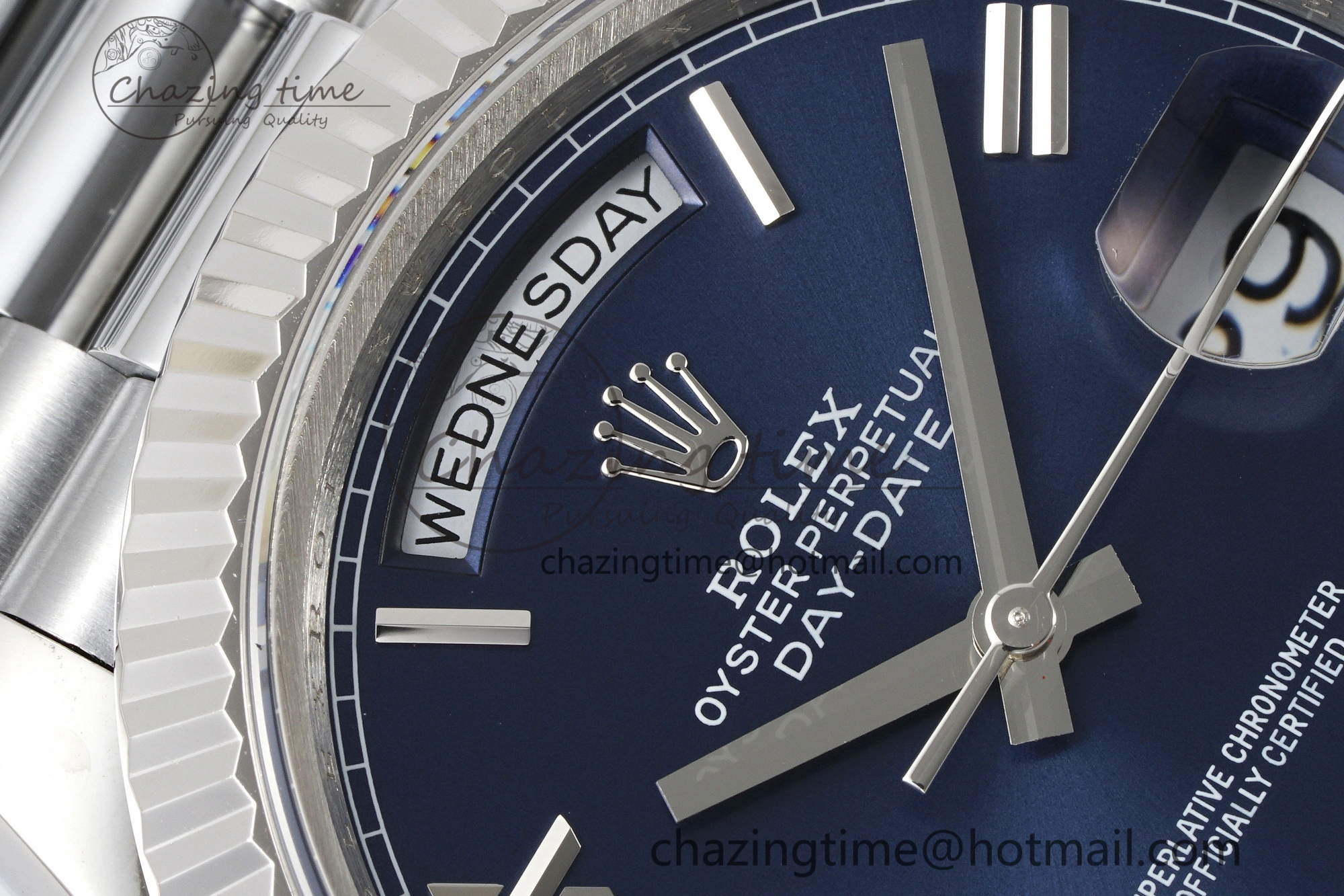 DayDate 40 SS JDF Gain Weight 904L Steel Blue Dial Roman Markers on President Bracelet A2836 V TopPick 1815