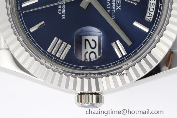 DayDate 40 SS JDF Gain Weight 904L Steel Blue Dial Roman Markers on President Bracelet A2836 V TopPick 1815