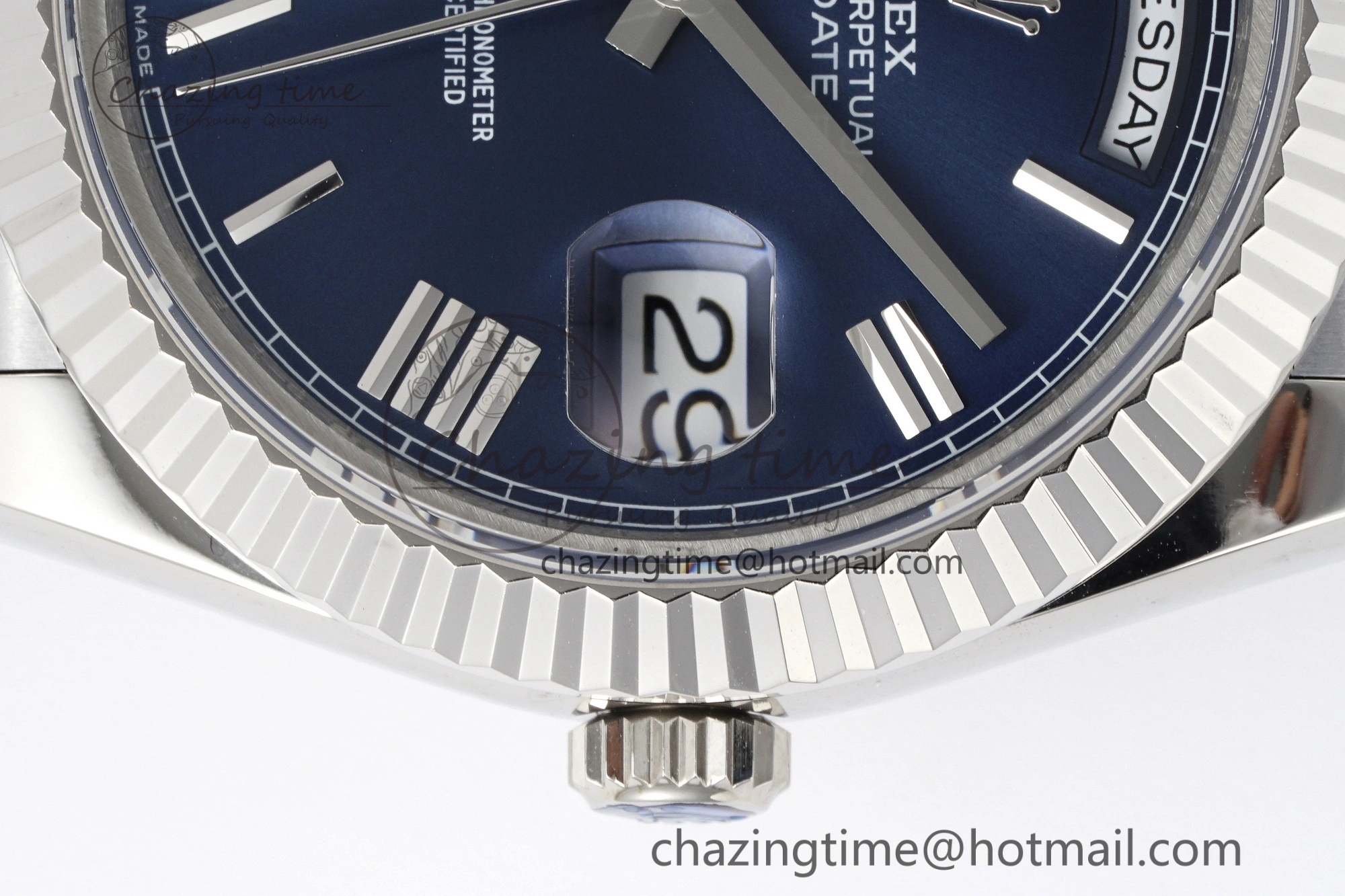 DayDate 40 SS JDF Gain Weight 904L Steel Blue Dial Roman Markers on President Bracelet A2836 V TopPick 1815