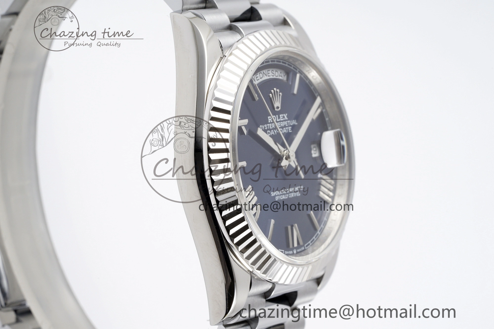DayDate 40 SS JDF Gain Weight 904L Steel Blue Dial Roman Markers on President Bracelet A2836 V TopPick 1815
