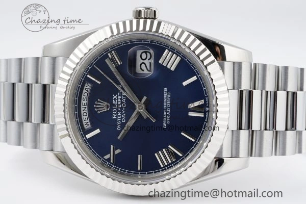 DayDate 40 SS JDF Gain Weight 904L Steel Blue Dial Roman Markers on President Bracelet A2836 V TopPick 1815