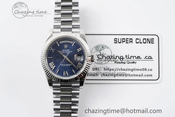 DayDate 40 SS JDF Gain Weight 904L Steel Blue Dial Roman Markers on President Bracelet A2836 V TopPick 1815