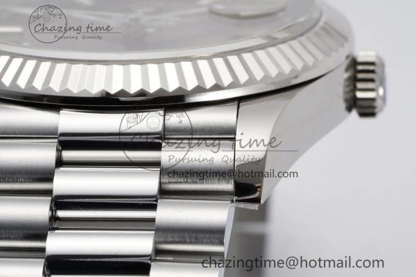 FlexibleFit DayDate 40 SS JDF Gain Weight 904L Steel Gray Dial Stick Markers on President Bracelet A2836 V 1820