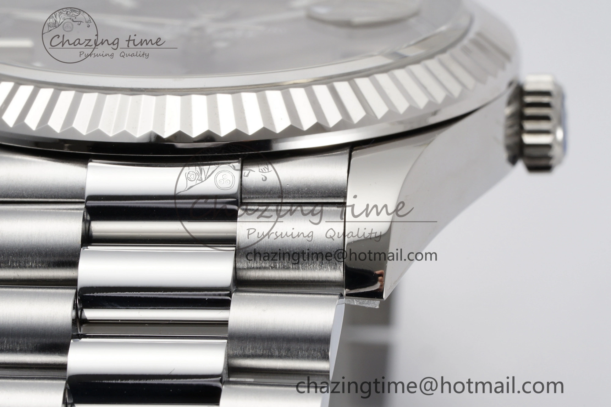 FlexibleFit DayDate 40 SS JDF Gain Weight 904L Steel Gray Dial Stick Markers on President Bracelet A2836 V 1820