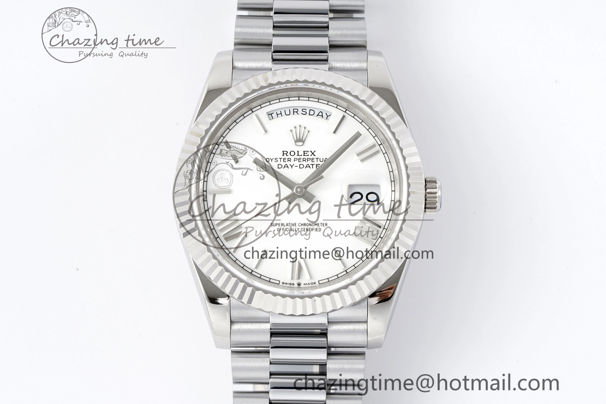 Comfortable DayDate 40 SS JDF Gain Weight 904L Steel White Dial Roman Markers on President Bracelet A2836 V 1818