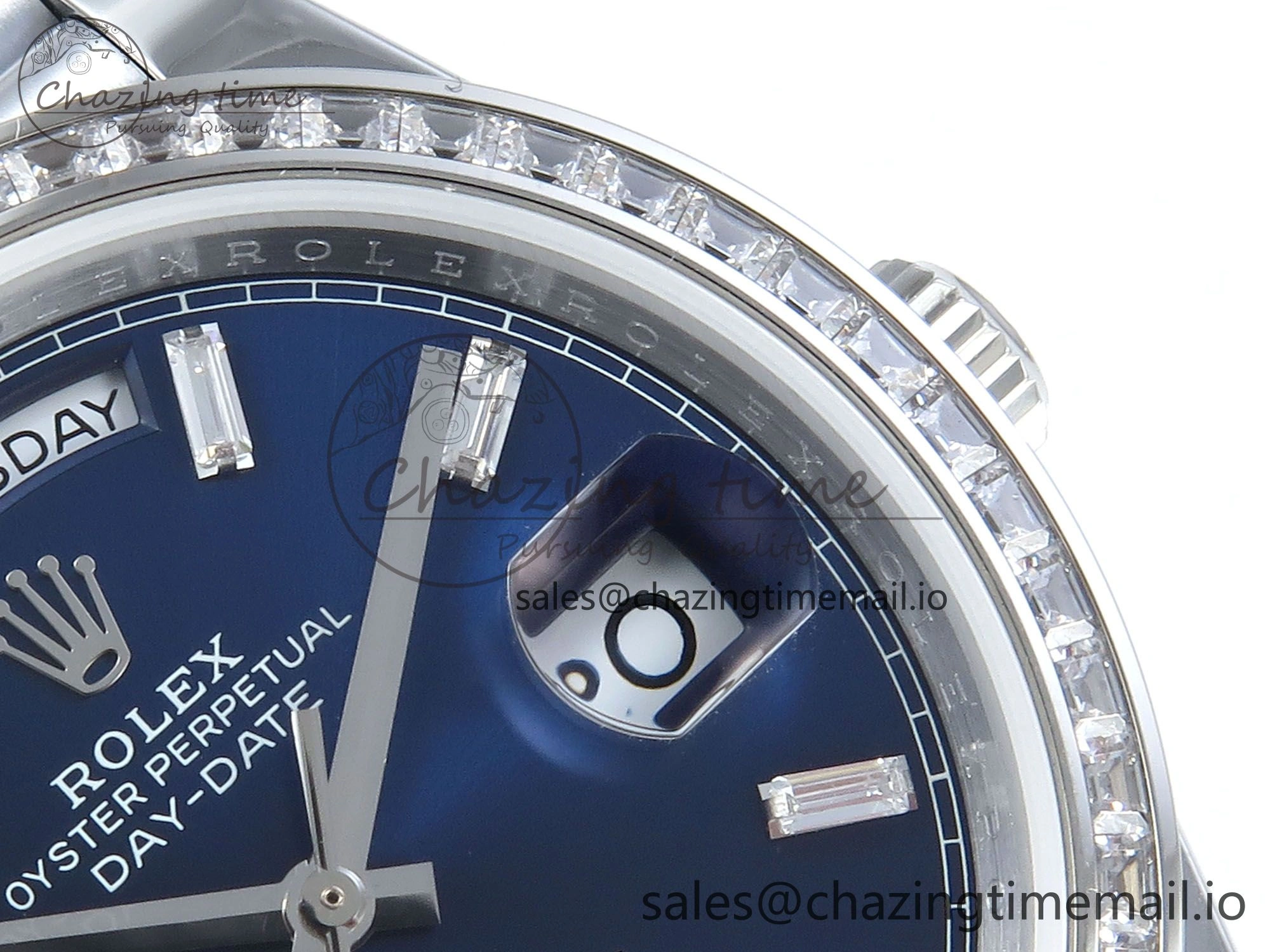 DayDate 40 SS QF 1:1 Best Edition Blue Crystal Dial Diamonds Bezel on President Bracelet A2836 V5 (Gain Weight) EasyMatch 481