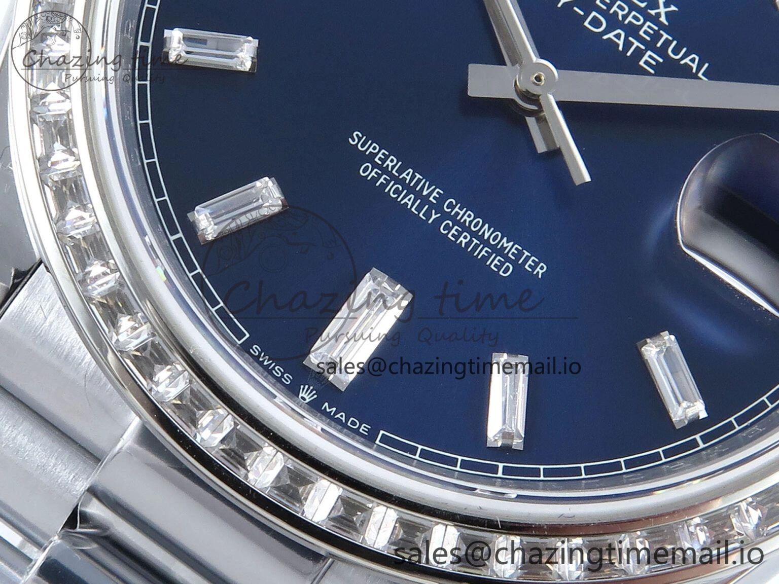 DayDate 40 SS QF 1:1 Best Edition Blue Crystal Dial Diamonds Bezel on President Bracelet A2836 V5 (Gain Weight) EasyMatch 481