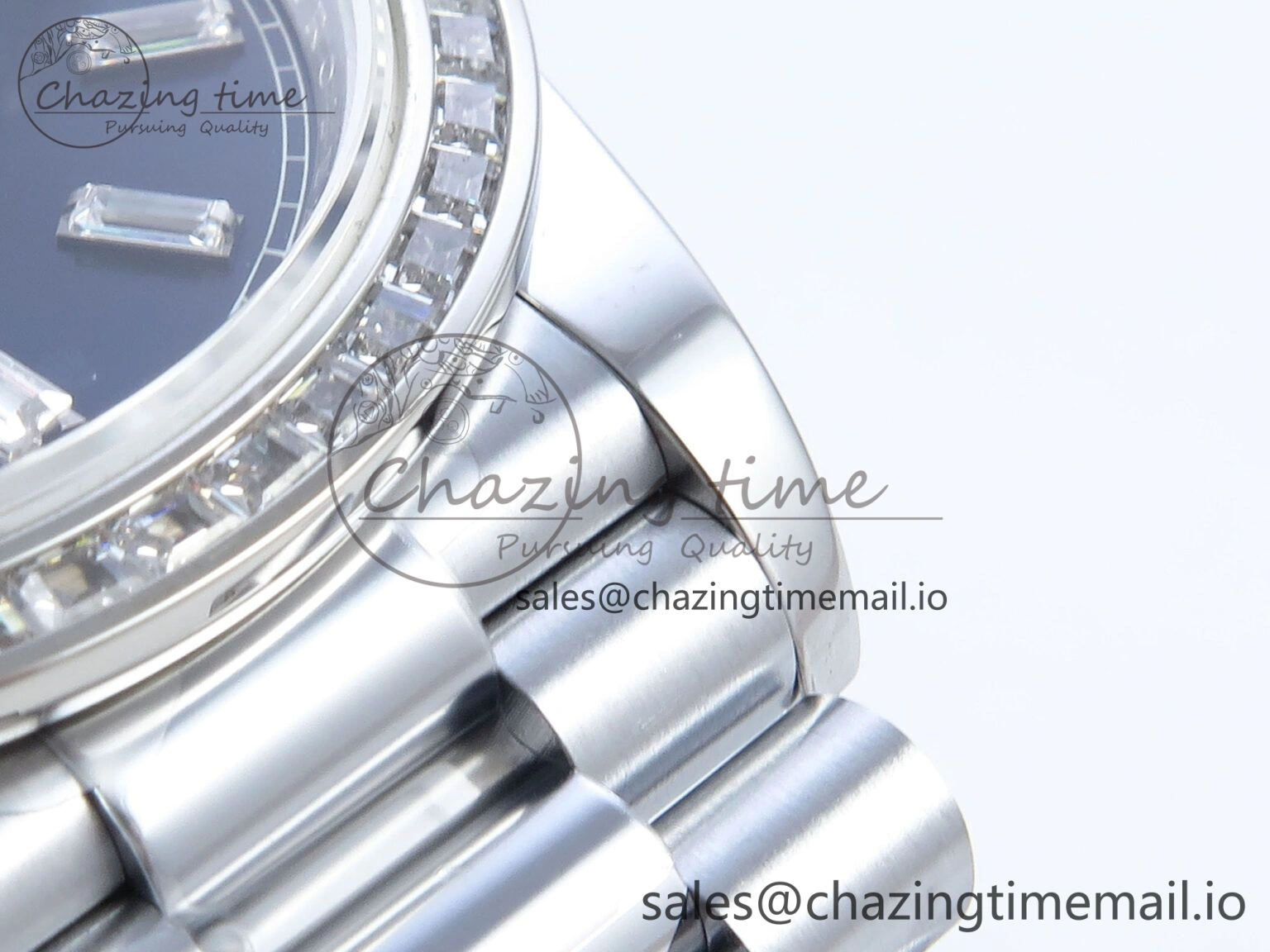 DayDate 40 SS QF 1:1 Best Edition Blue Crystal Dial Diamonds Bezel on President Bracelet A2836 V5 (Gain Weight) EasyMatch 481