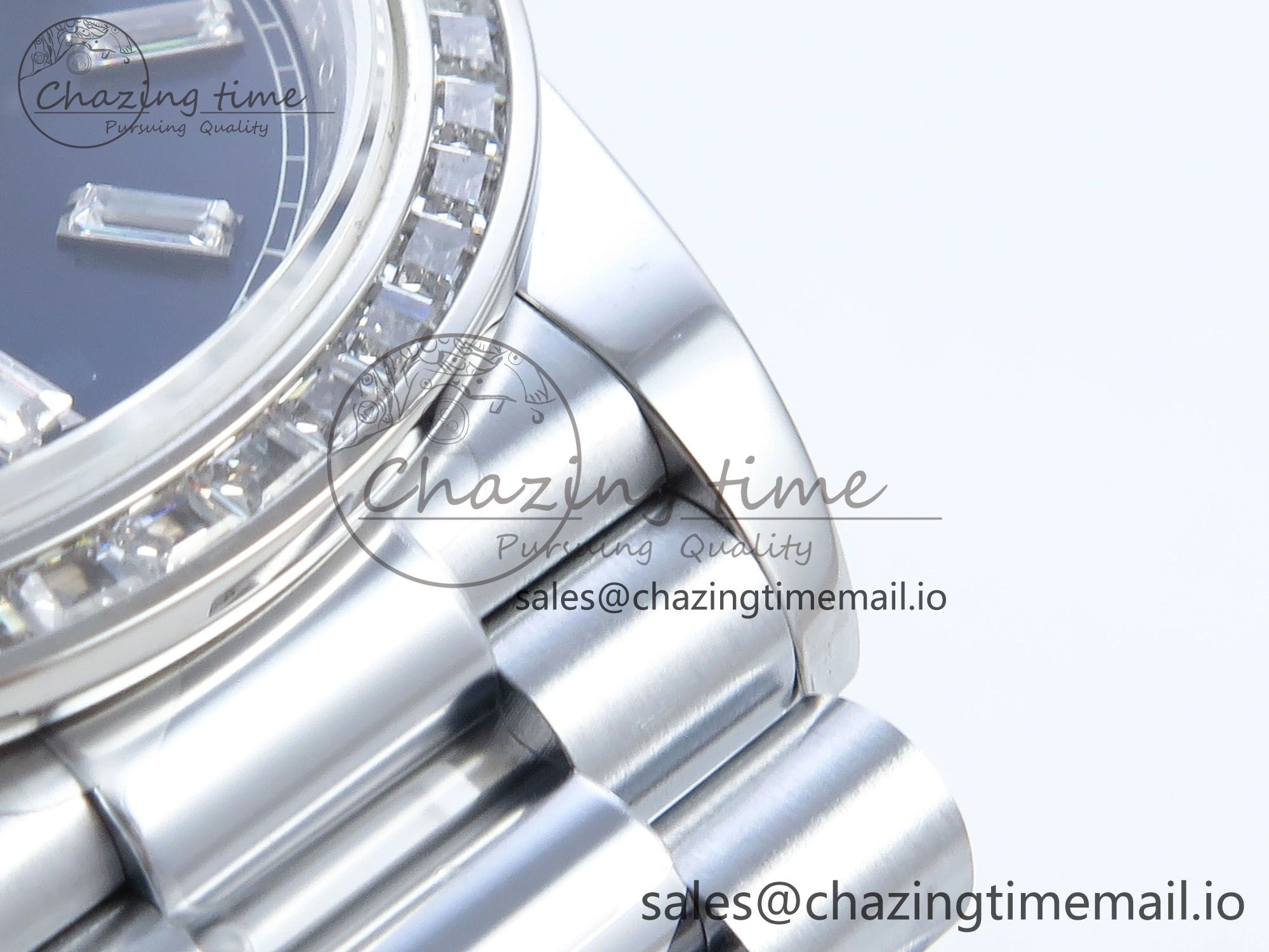 DayDate 40 SS QF 1:1 Best Edition Blue Crystal Dial Diamonds Bezel on President Bracelet A2836 V5 (Gain Weight) EasyMatch 481