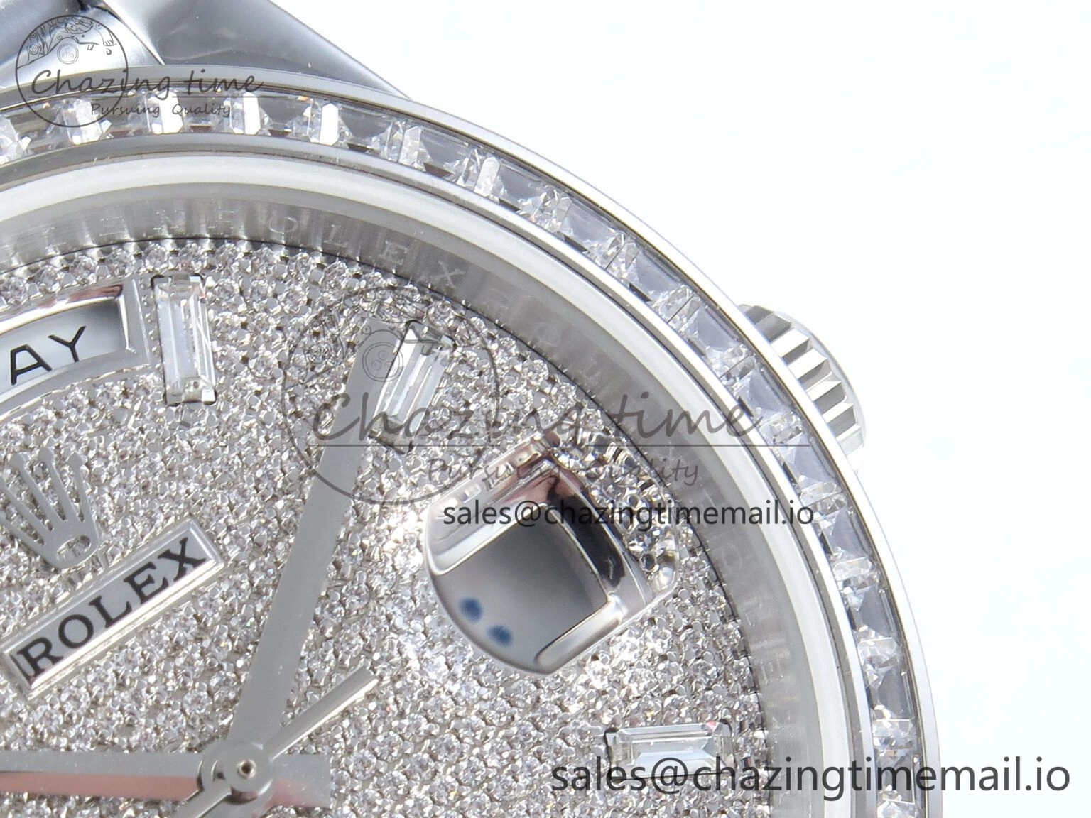 Neat DayDate 40 SS QF 1:1 Best Edition Blue Diamonds Dial Diamonds Bezel on President Bracelet A2836 V5 (Gain Weight) 485