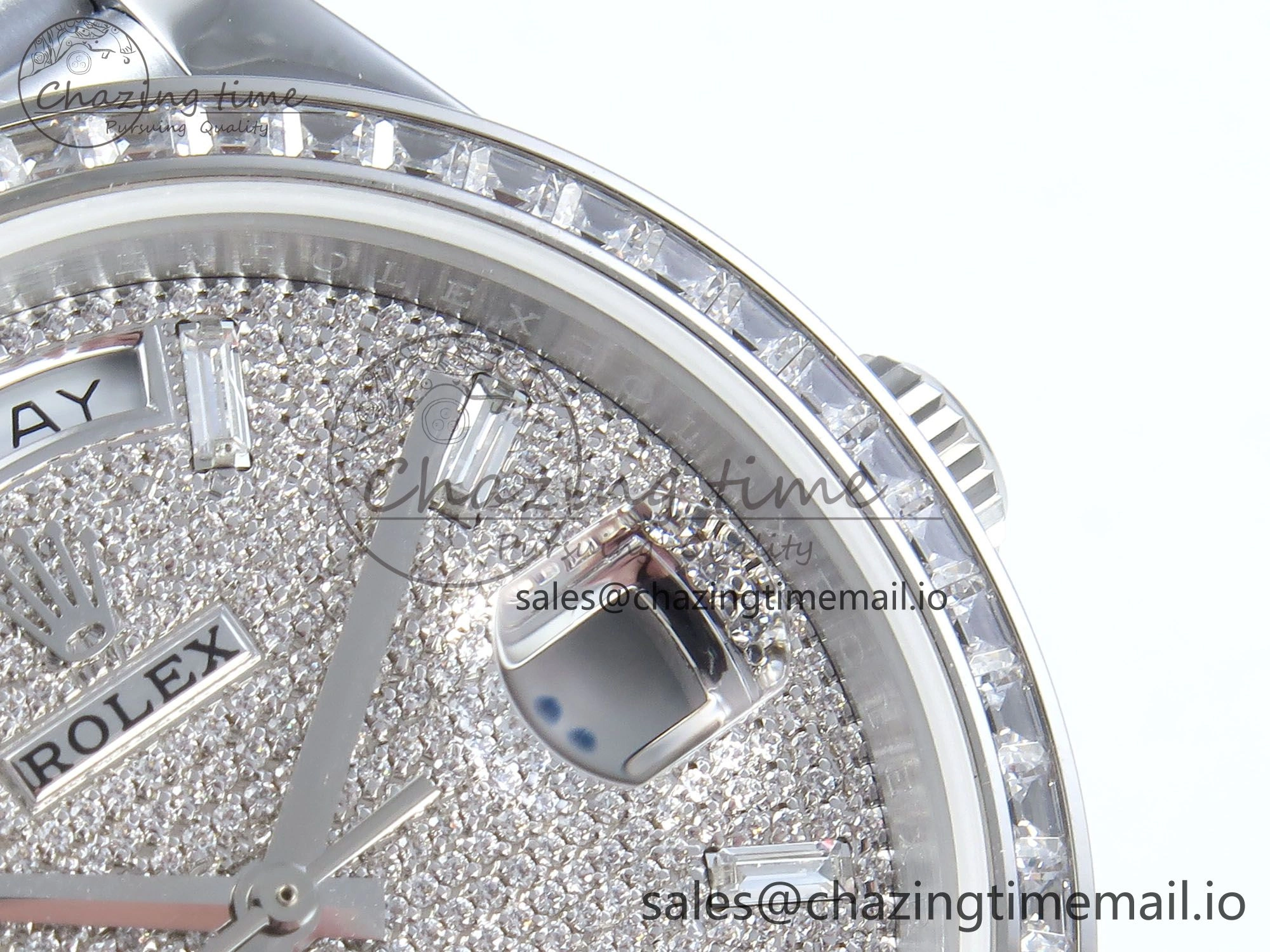 Neat DayDate 40 SS QF 1:1 Best Edition Blue Diamonds Dial Diamonds Bezel on President Bracelet A2836 V5 (Gain Weight) 485